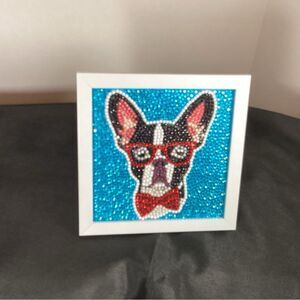 Framed French Bulldog Art with Glasses and Bow Tie Hand Made